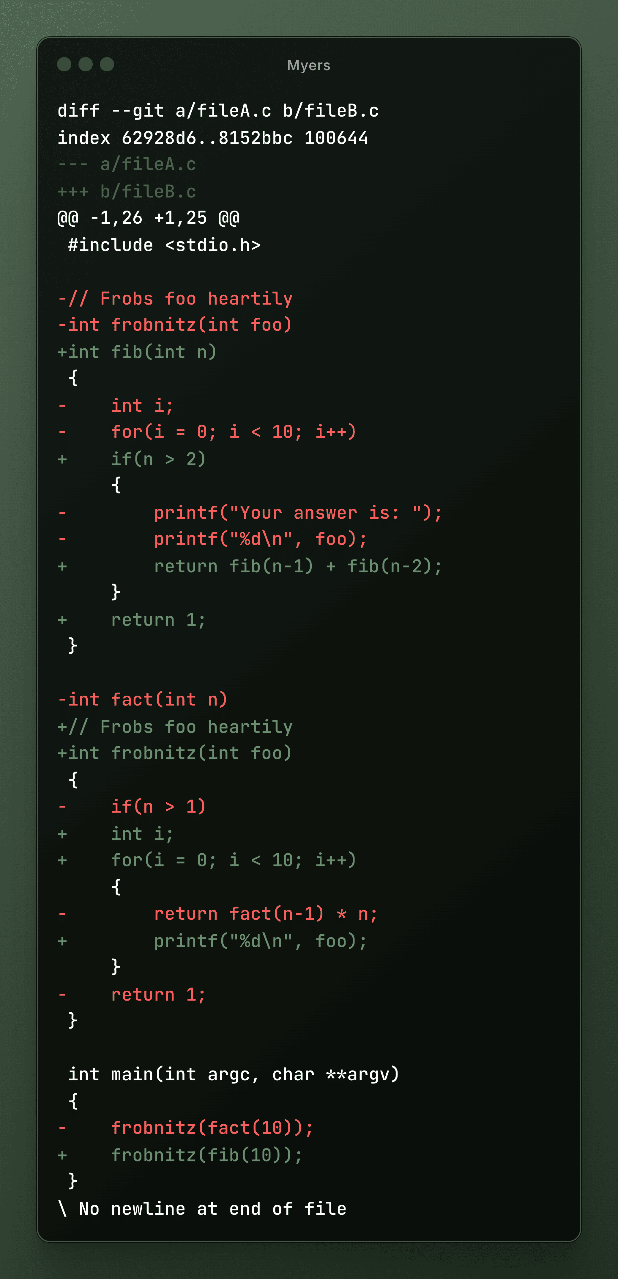 File diff with Myers algorithm